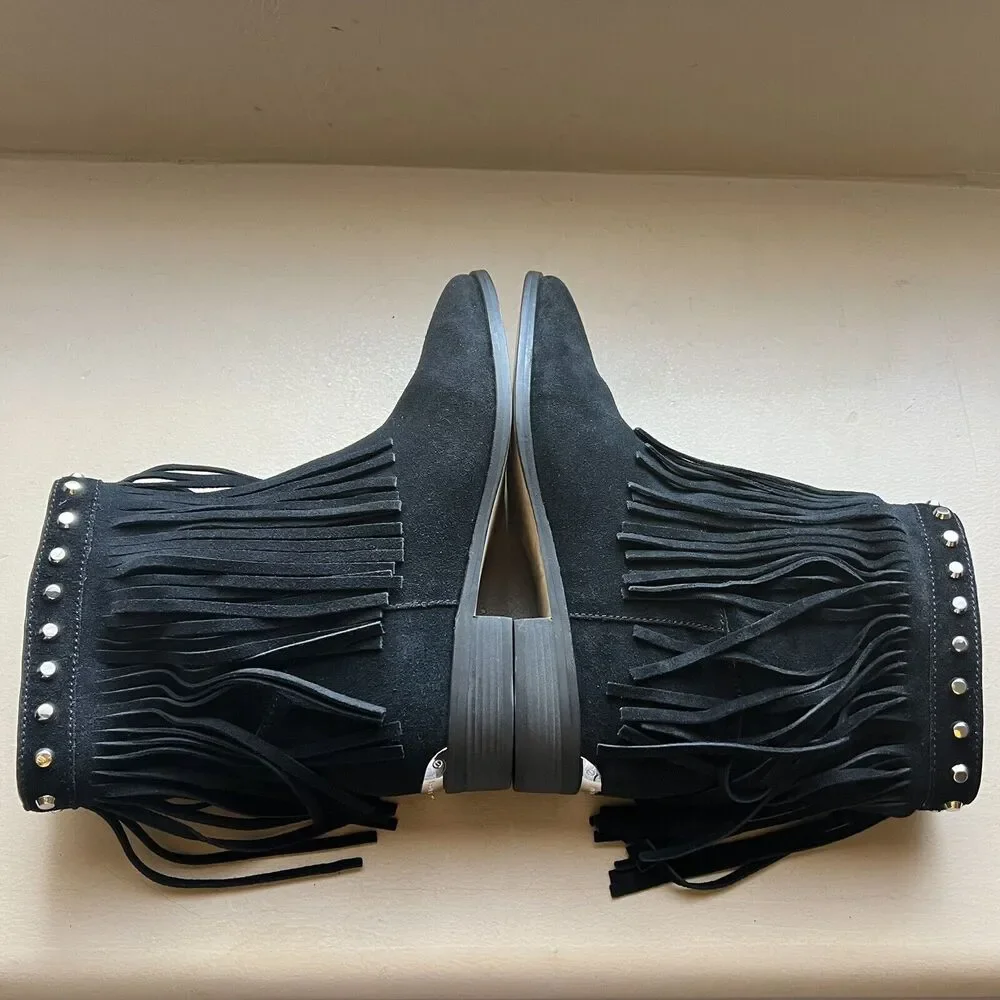 Michael Kors Silver Studded Black Suede Boots Fringe Western Cowgirl Women 8.5 - Picture 4 of 16